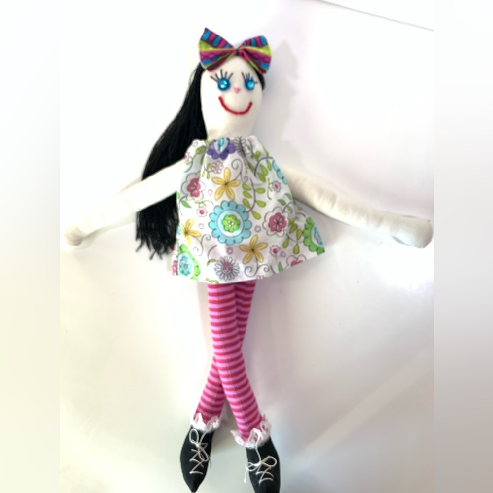 Lovable Handmade Doll.Long hair.Dangly legs.Polyester Fill. Rhinestone Eyes.